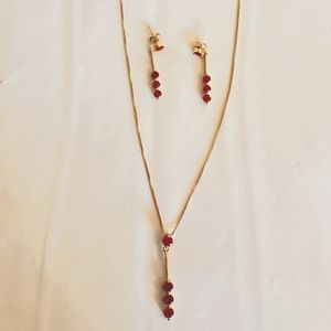 Simulated Ruby Necklace & Earring Set 17"